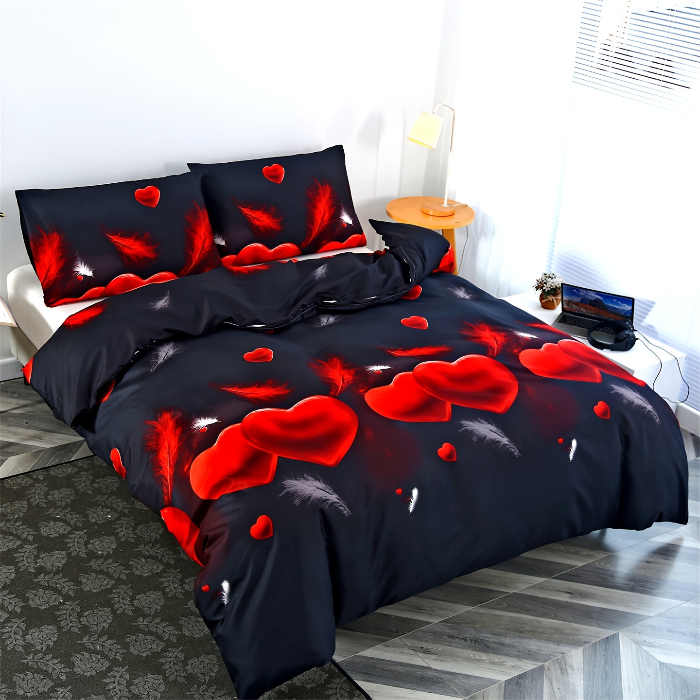 

3pcs Creative Graphic Love Print Bedding Quilt Cover Set, Soft And Comfortable, Suitable For Bedroom, Guest Room (one Quilt Cover + 2 Pillow Cases, No Core)
