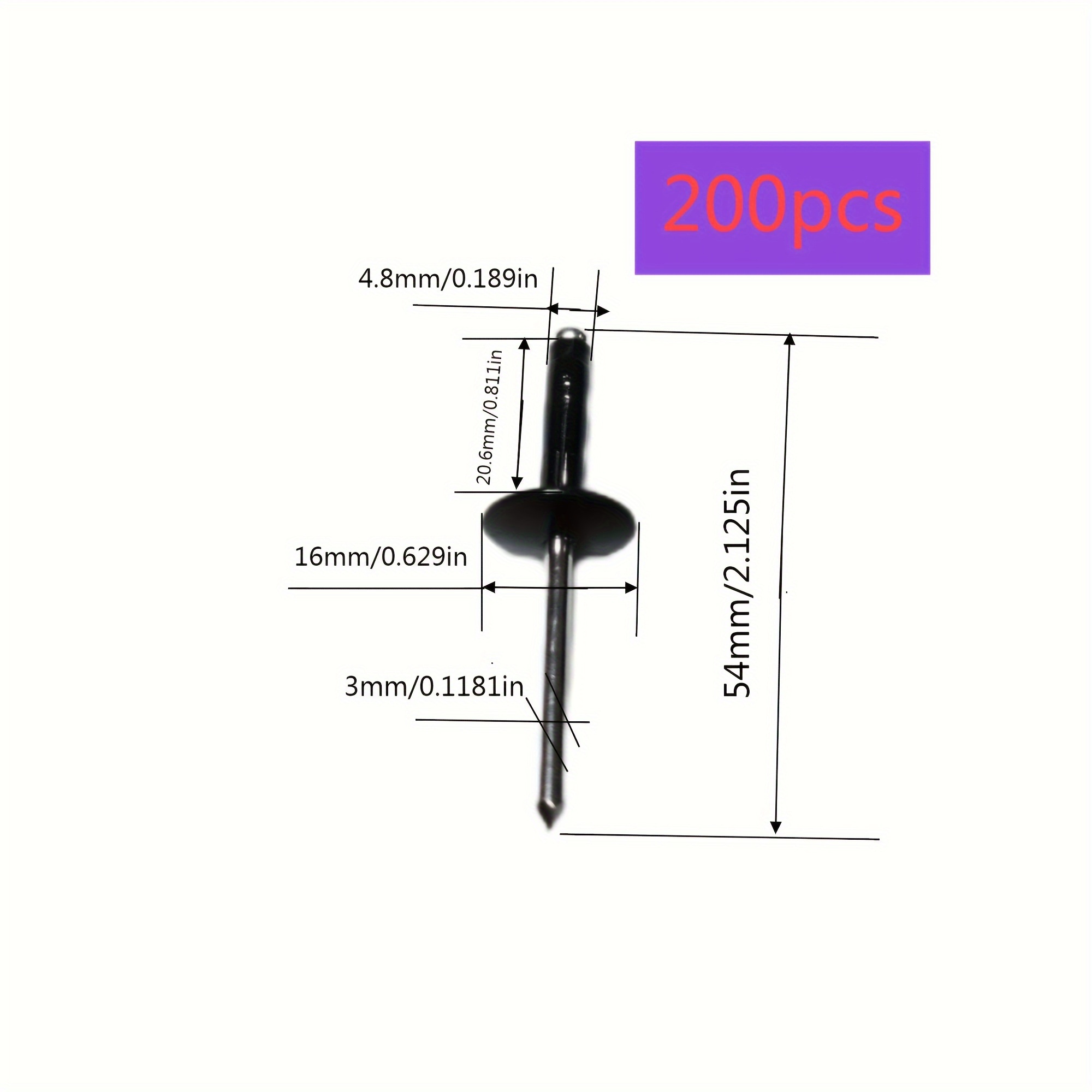 E-shop 200 Stk. 100 Stk. Durchmesser 4,8 mm Halb-Schwarze Reine Blindniete, Dreiklappniete, Dreifach Pop-Niete, Größenangabe 4,8 mm x 16 mm x 20,5 mm