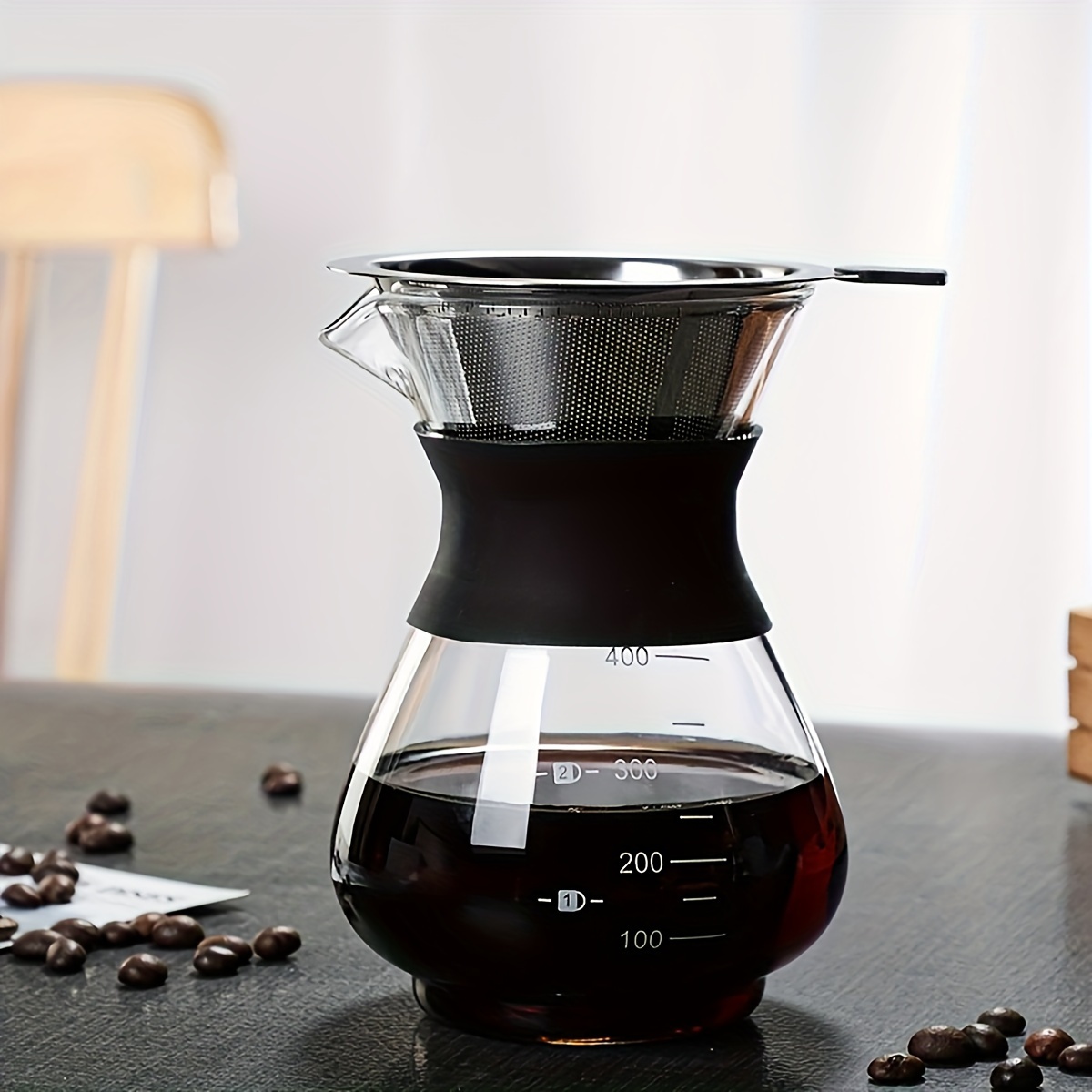TEMU 1pc Reusable Glass Cold Brew Coffee Maker With Stainless Steel Filter, Multipurpose, Hand Wash Only, With Pattern, For Father's Day, Day, Graduation, Juneteenth, Earth Day