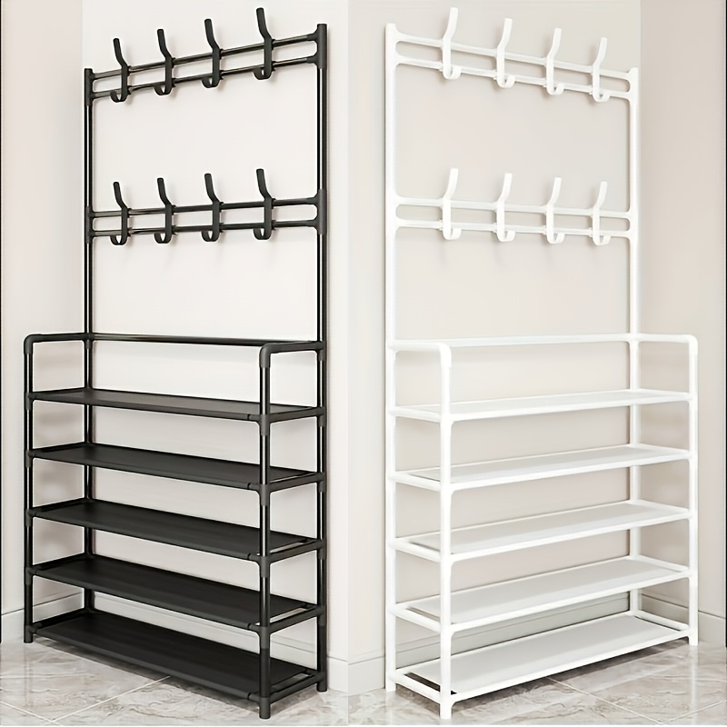 1pc Five-layer Coat Rack and Shoe Rack Combination, Coat Hangers Clothes and Hat Storage Rack | Family Recommendation-minimalist Modern Style, Durable Metal Materials, Classified Storage of Shoes and Bags | Countertops Save Space | Umbrella Storage