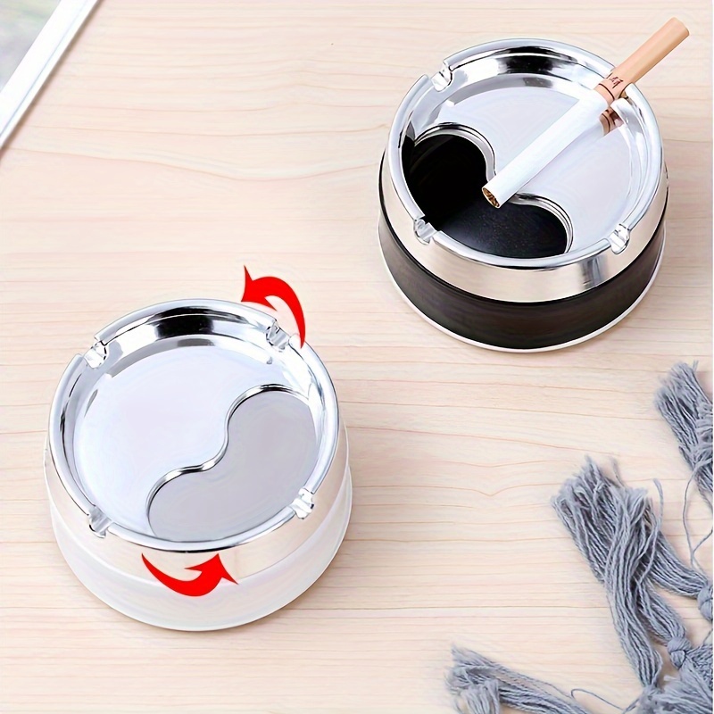 1pc Stainless Steel Ashtray, Sealed Windproof Ashtray, Living Room Household Rotary Thickening Ashtray
