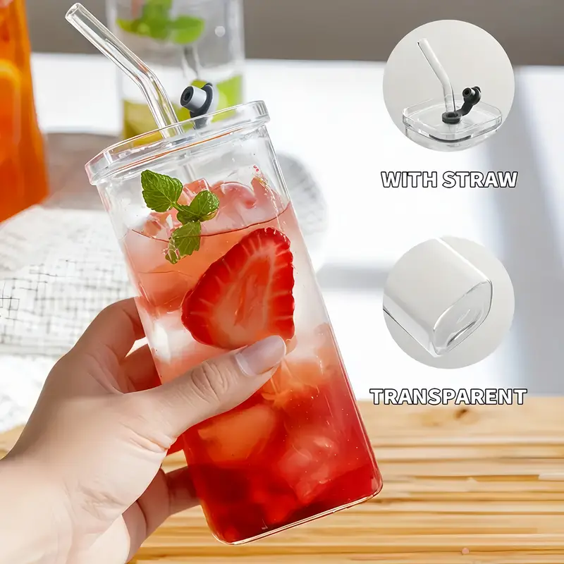 6pcs square glass cups with lids straws insulated reusable drinking glasses scratch resistant hand drawn for iced coffee cocktails office parties outdoor use perfect father s day christmas mother s day gift Product details 2