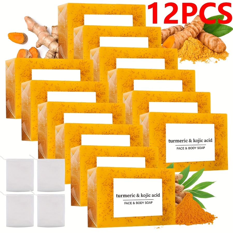 12x100g Turmeric Kojic Acid Soaps with 4 Bubble Nets - Ginger, Lemon & Kojic Acid