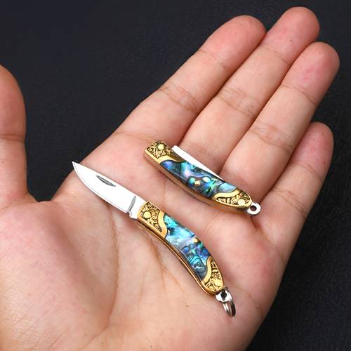 1pc miniature brass pocket knife foldable keychain knife exquisite non extendable handle and straight blade suitable for