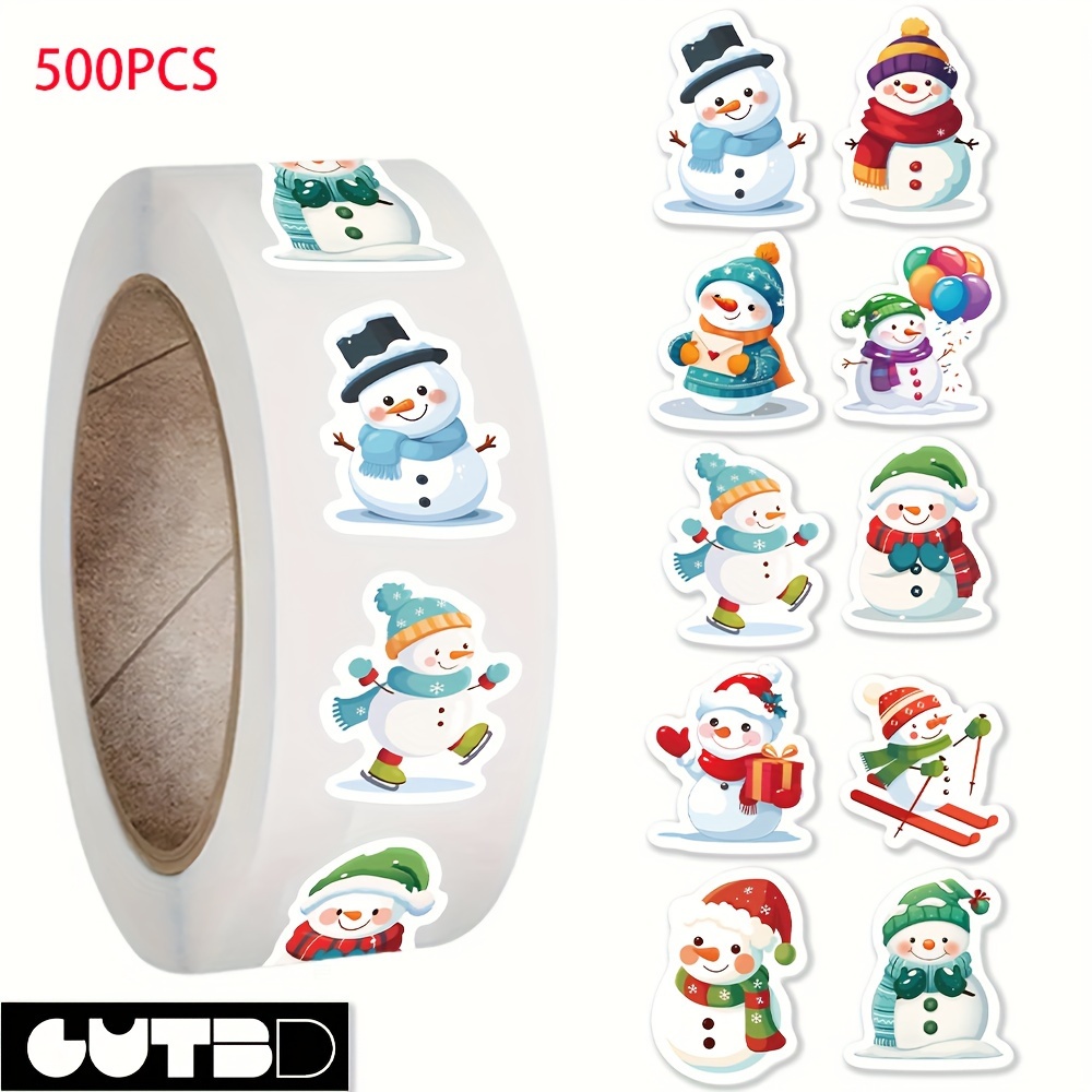 Gutbd 500pcs Snowman Cartoon Sticker Roll - Waterproof, For Diy Phone Cases & Notebooks, Irregular Shape