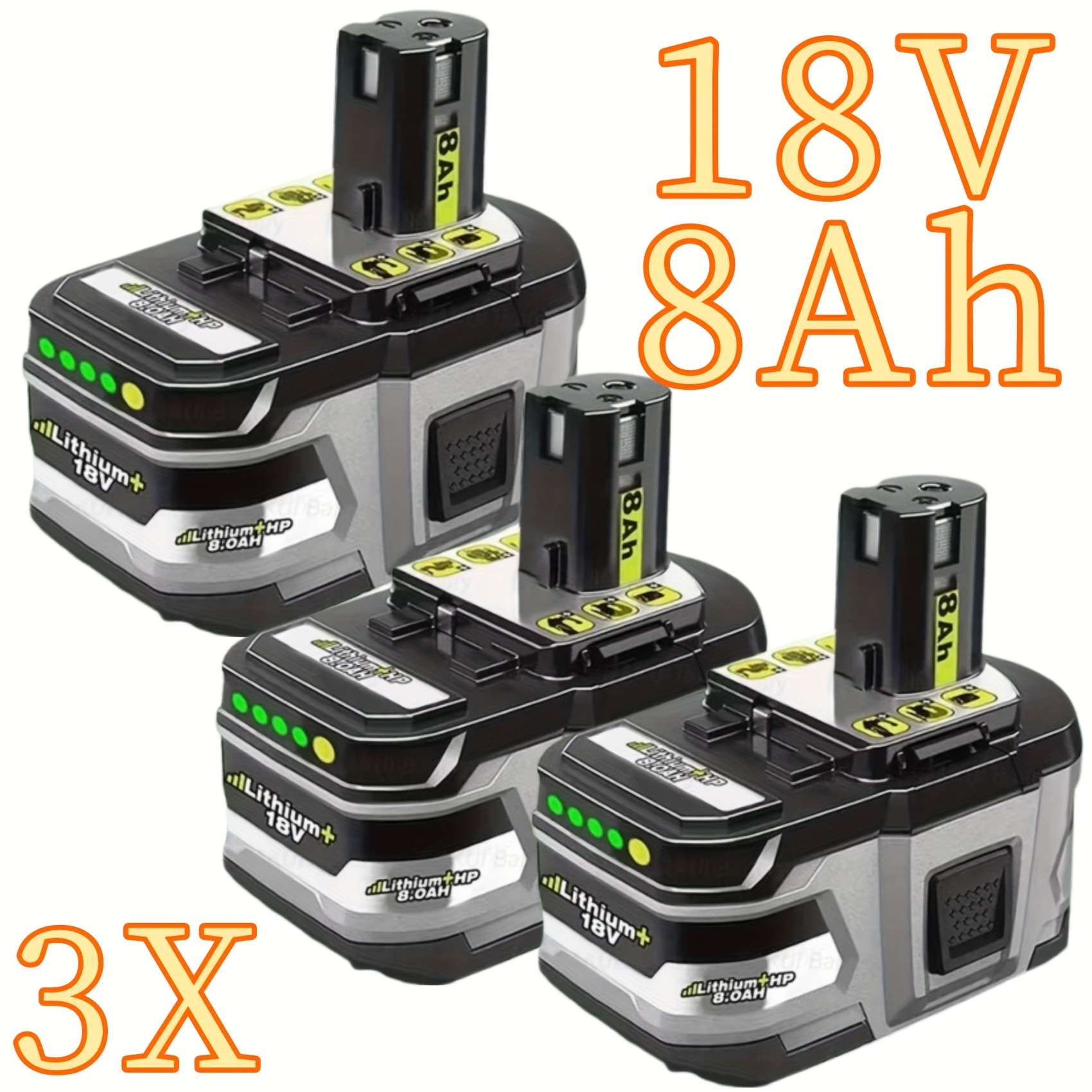 TEMU 3 Packs Of 8.0ah 18v Batteries For Ryobi P108, Compatible With The 18v One+, Featuring High Capacity Lithium-. Suitable For Models , , P104,