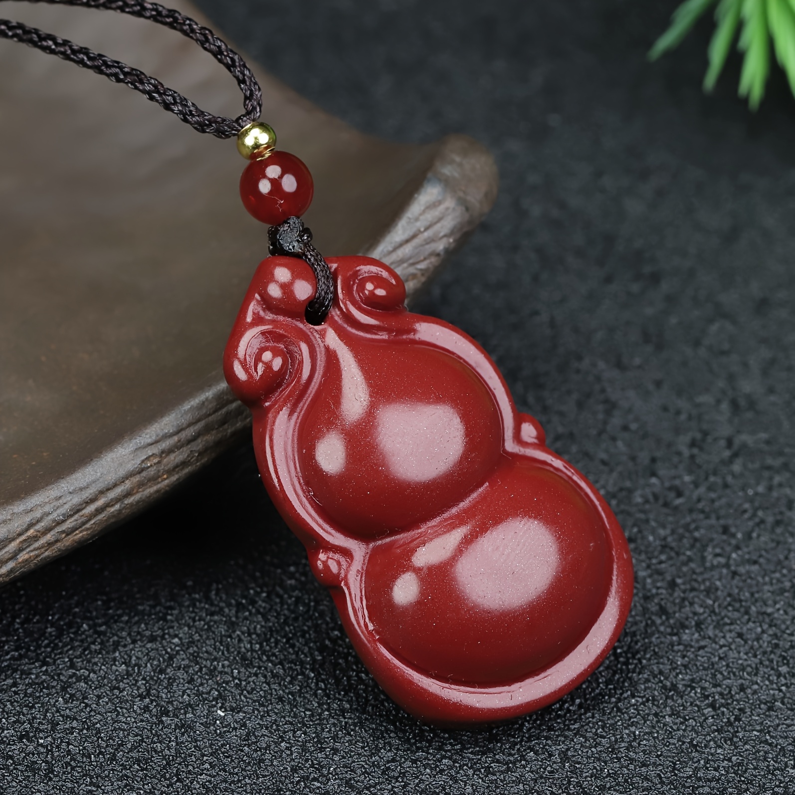 Cinnabar Gourd Pendant Necklace, Wealth Attracting Charm