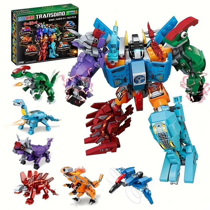 

553pcs Dinosaur Toys For Kids 5-7, Creator 6in1 Transformer Building Toys, Action Figure Birthday Gifts Idea For Kids 6 7 8 Year Old Boys Girls Transdino