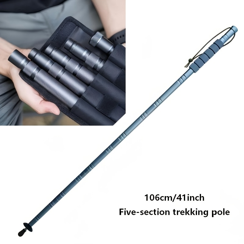 Image of 5 & 6 Section Foldable Trekking Pole, Portable Collapsible Hiking Stick With Storage Bag, Lightweight Aluminum Telescopic Trekking Stick For Outdoor Camping Mountaineering Backpacking