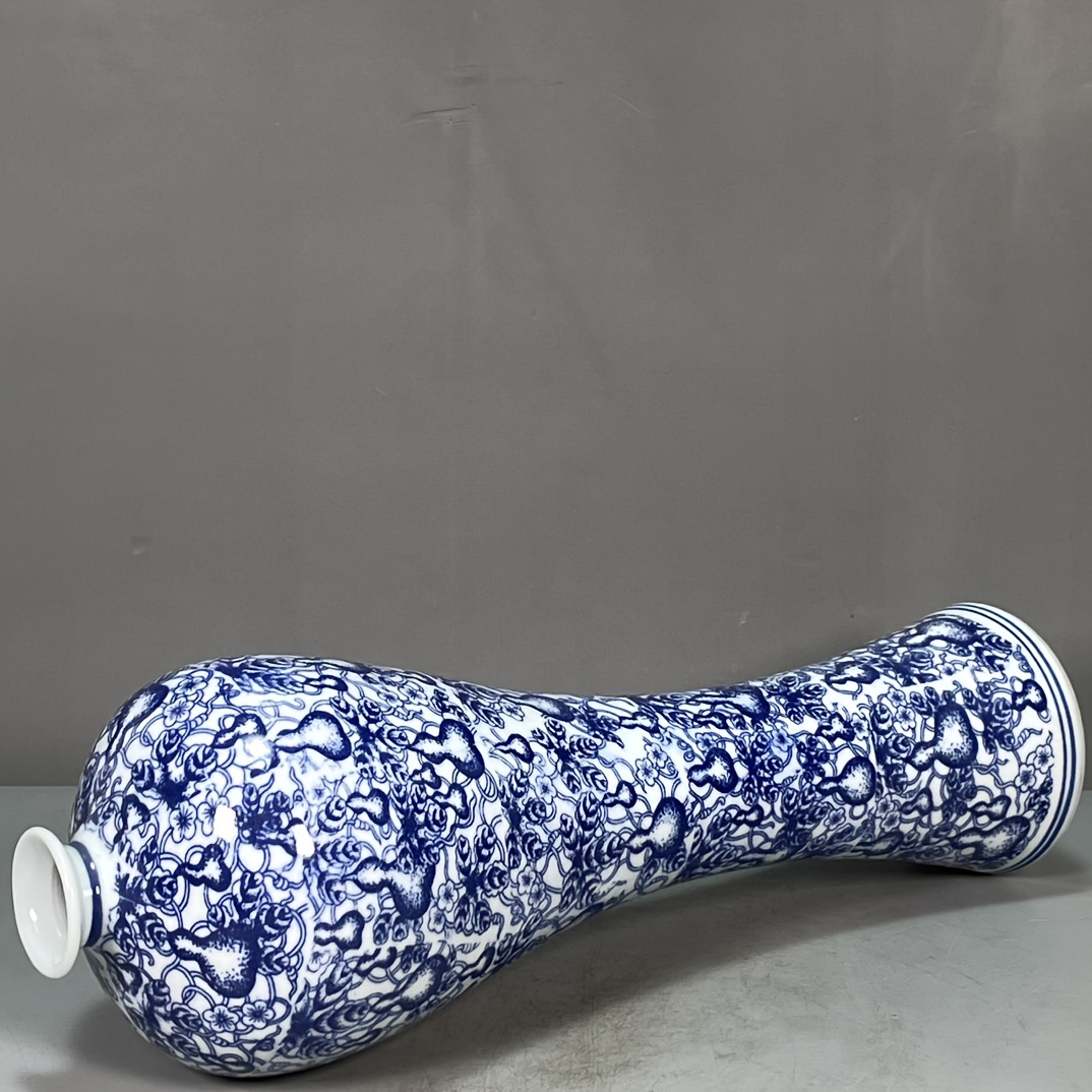 Vintage Qing Dynasty Qianlong Era Ceramic Vase With Blue And White 