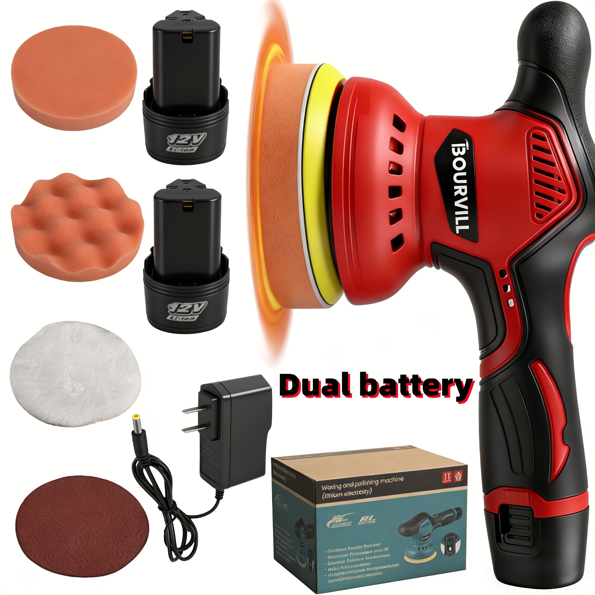 TEMU Bourvill New Cordless Car Polisher, Compatible With 18v Slide-type Batteries, Portable Orbital Polisher Kit, 8-speed Adjustable Car Polisher, Up