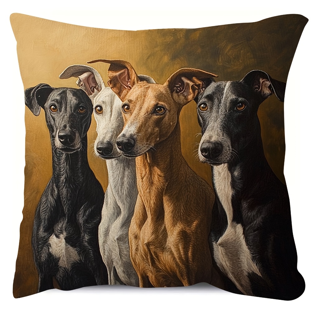 

Merry Christmas Winter Dogs Pillowcase - 18x18 Inch, Double-sided Greyhounds & Lurchers Design, Soft Short Plush, Zip Closure, Machine Washable For Living Room & Bedroom Decor