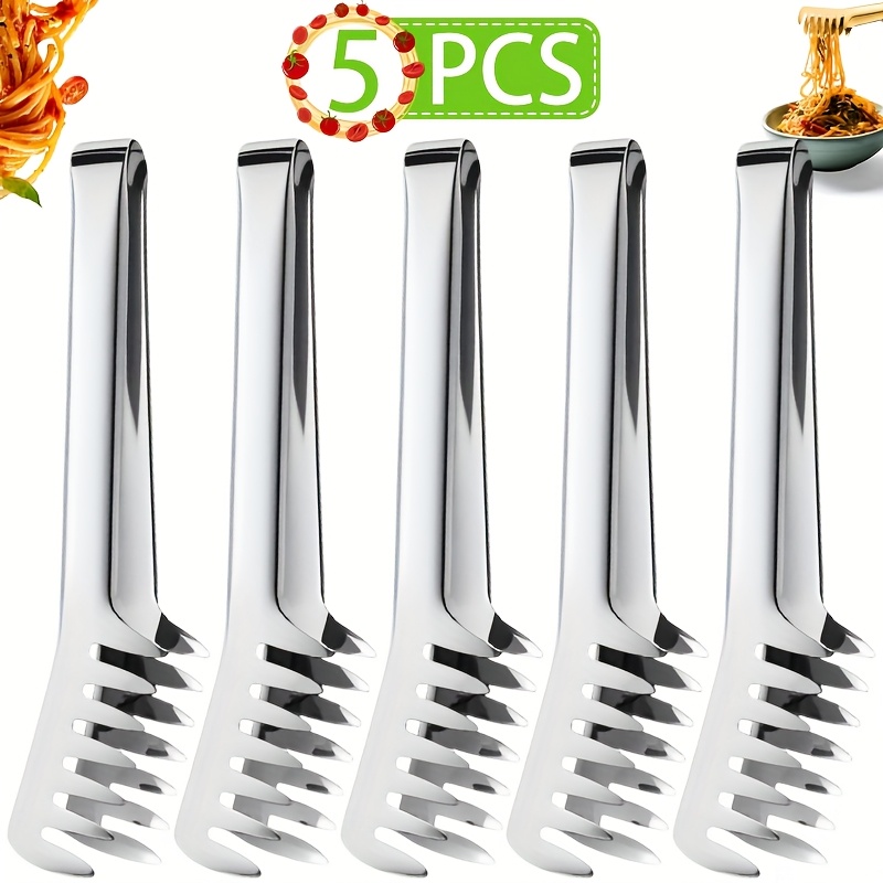 TEMU 5pcs Of Stainless Steel Comb-shaped Pasta Tongs/noodle Tongs/pasta Clamps/steak Tongs/barbecue Tongs/serving Tongs/buffet Tongs/food Tongs,