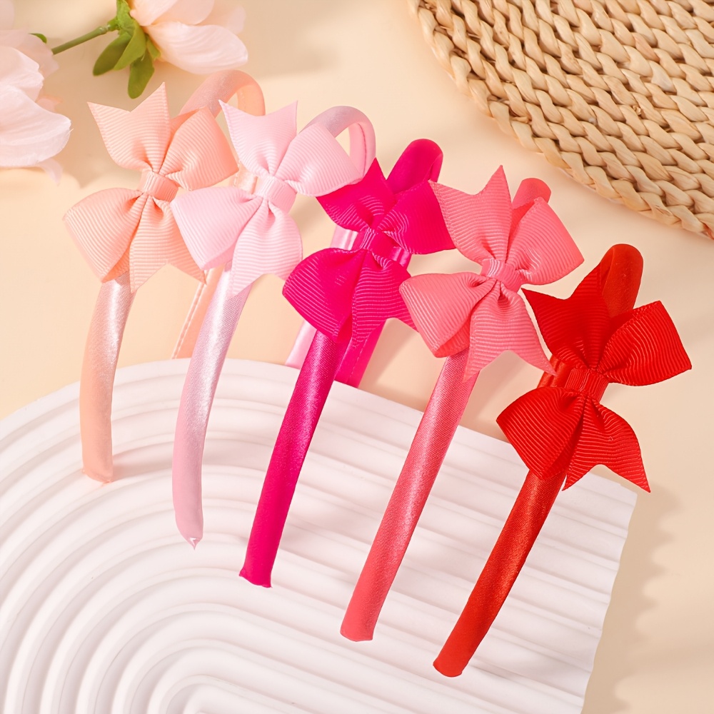 TEMU 5 Pack Women Bow Headbands Ribbon Hair Bands Cute Solid Color Hair Accessories For Women Wear