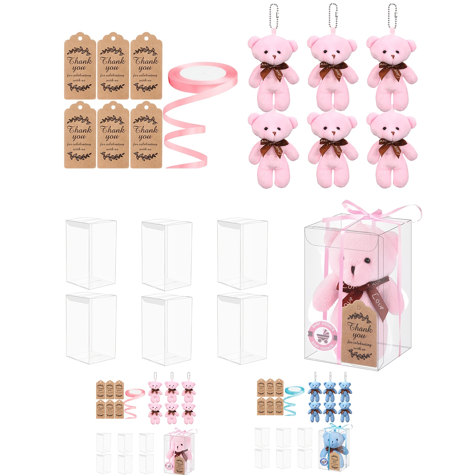 

19pcs Bear Party Favor Set, Polypropylene Bear Keychains, Kraft Thank You Tags & Clear Favor Boxes, With Satin Ribbon For Wedding, Bridal Shower, Birthday, Bachelor Party & Celebrations