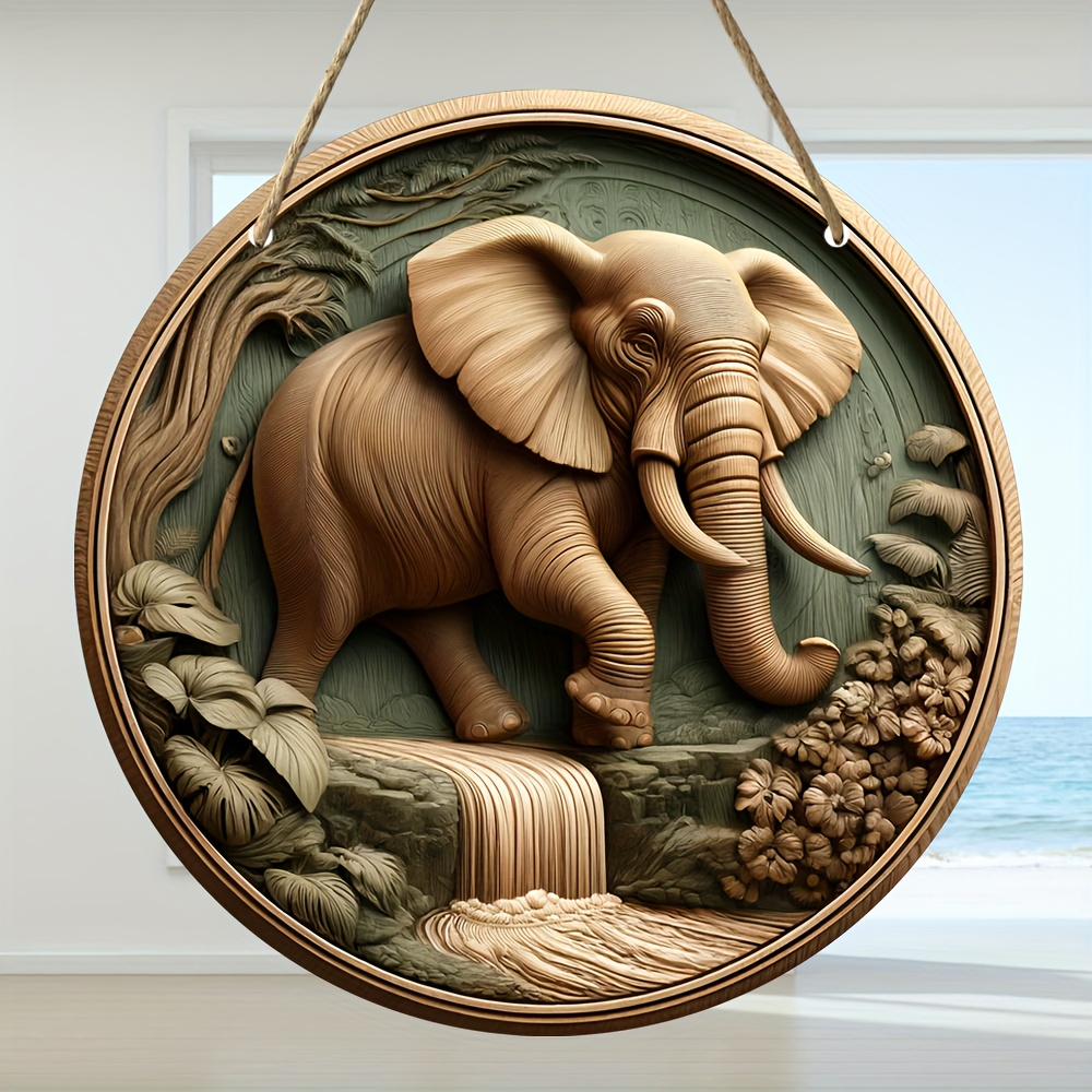 象の壁掛け装飾 3Dアフリカの野生動物アート 木製の動物テーマ 室内の家庭用オフィス装飾 横向きの配置 丸い庭園とパティ - Temu Japan