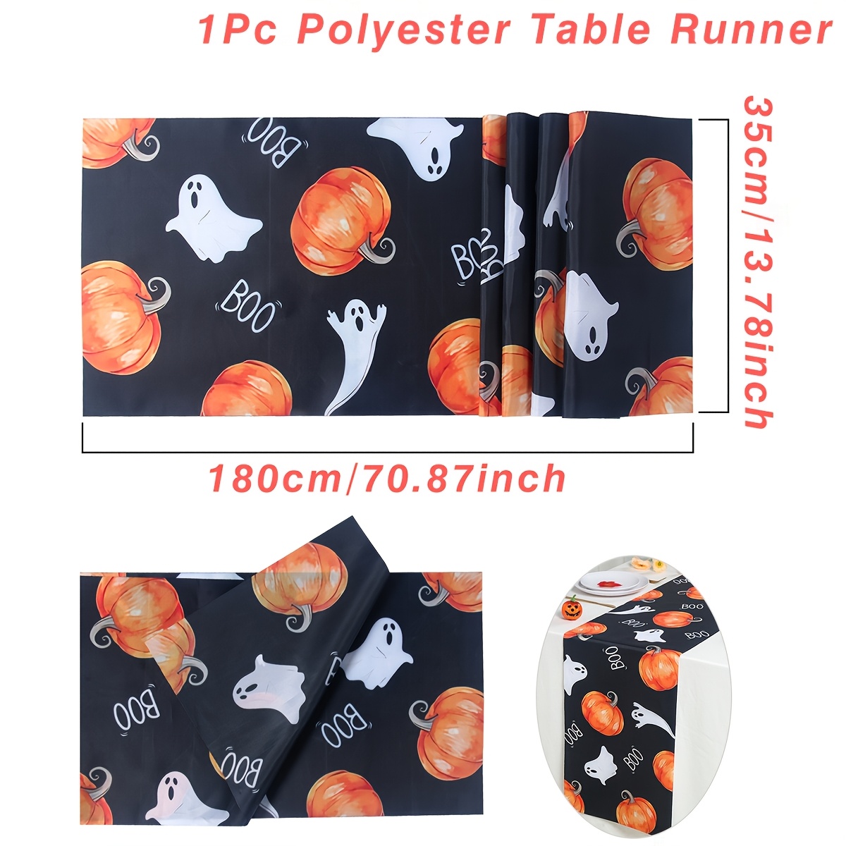 TEMU 1pc, Halloween Party Table Runner, 13.78*70.87inch, Pumpkin Pattern Table Cover, Table Decor For Dining Table, Perfect For Halloween Decor,