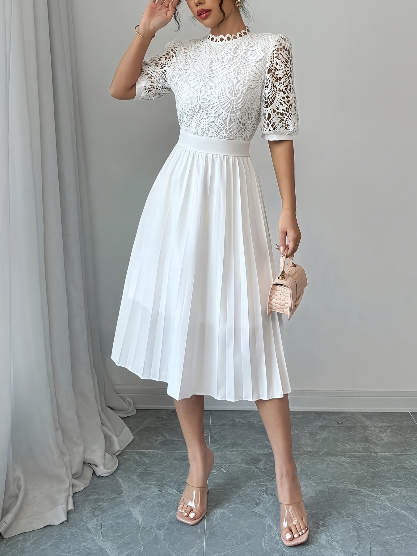 slim fit dress slacks Cute V Neck White Short Prom Dresses with Lace Back, Short White Homec –  Shiny Party main image 1