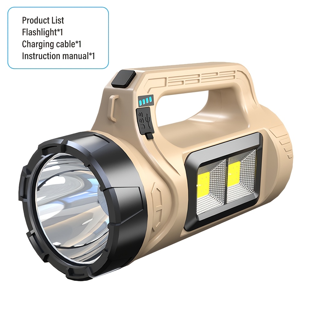 Image of Handheld Solar-powered Flashlight - Portable Side-, Usb-c Charging Port, Four-mode Settings Ideal For Outdoor Camping, Hiking, And Emergency Lighting. The Top For Camping Gear, A Powerful Tool.