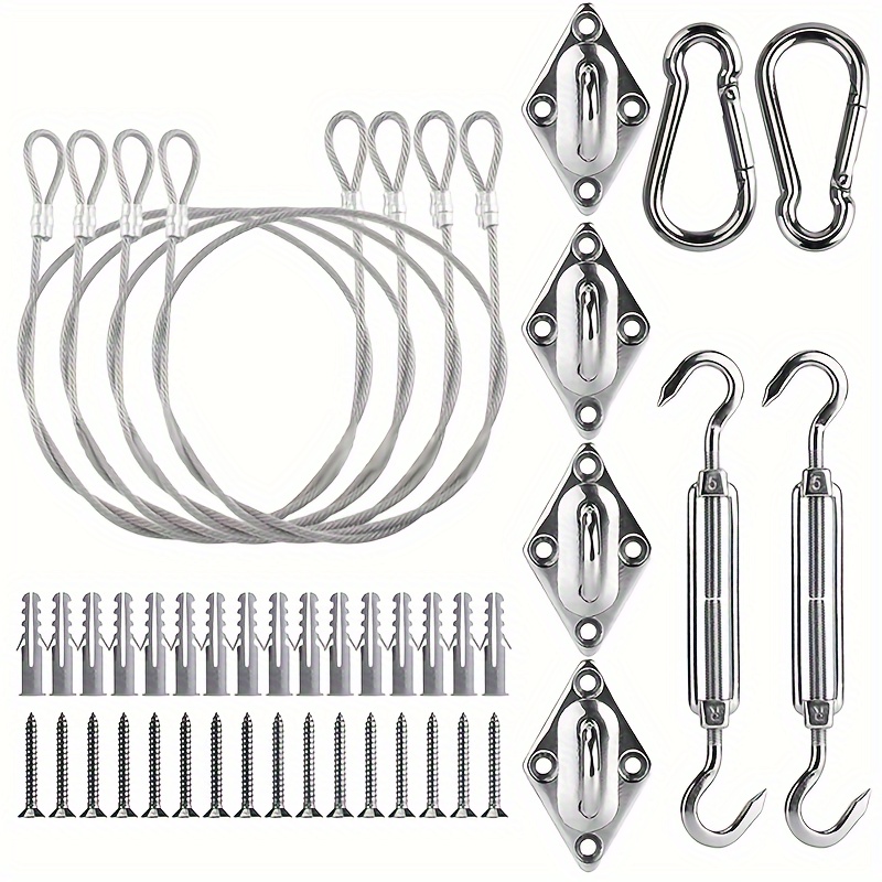 

40pcs Accessories For Sun , Including Triangular And Square Sun Shade Nets, Stainless Steel Diamond Buckles, Spring Hooks, Door Buckles, And Steel Wire Rope Kits