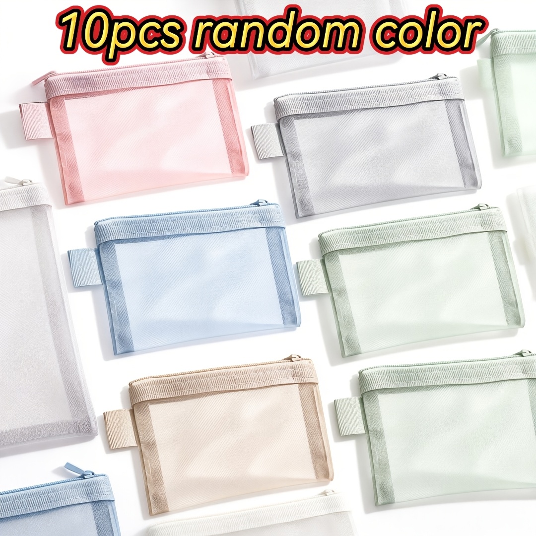 TEMU Random Color 10pcs Mesh Bag Set With Zipper Closure - Multi-pocket Versatile Organizer, Ideal For , Cards, Keys, And Transit Passes - Sturdy