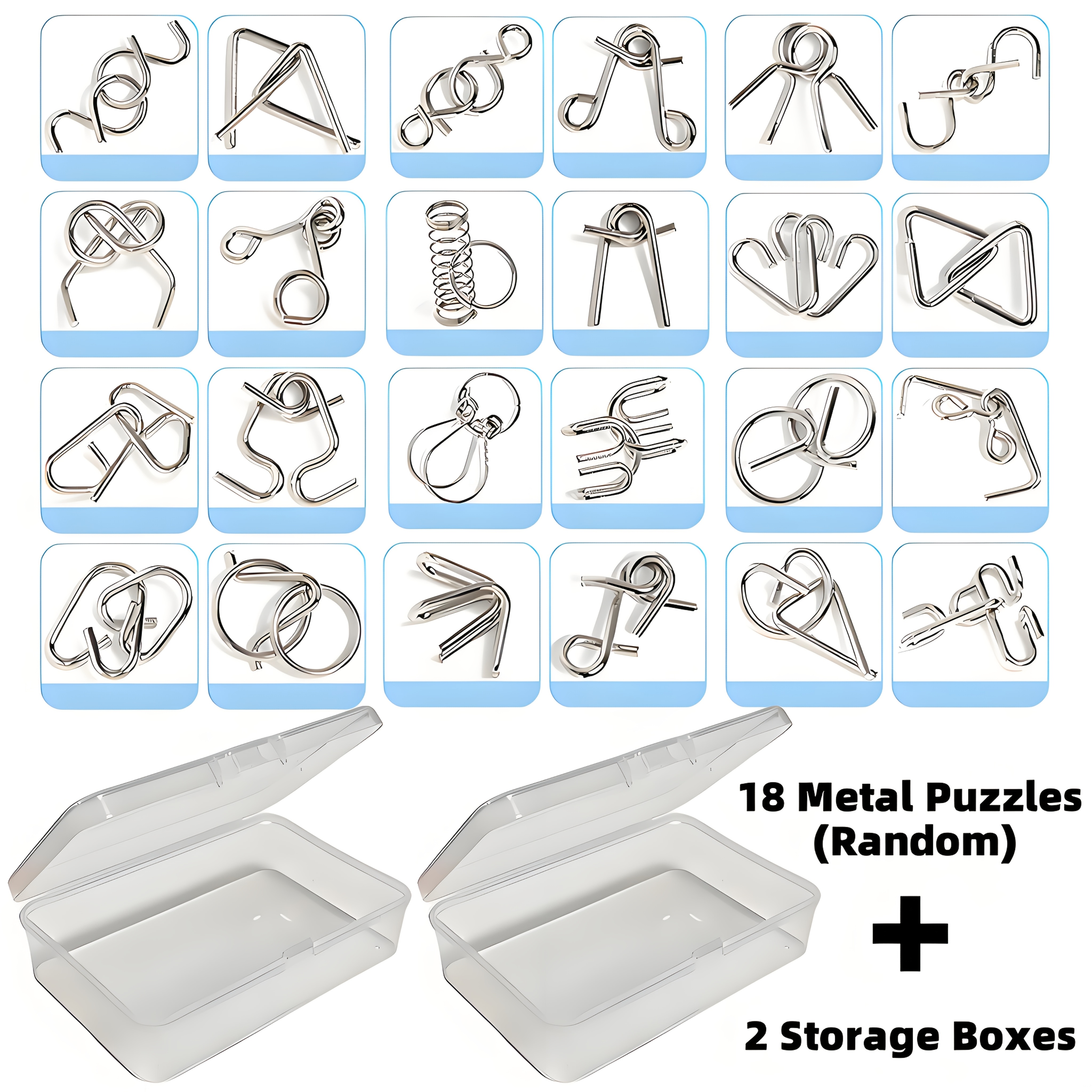 20pcs/10pcs Set, Random Patterns, Metal Wire Puzzle Game Set With Storage Box, Metal Chain Training Game, Suitable For And Leisure, An Ideal Gift
