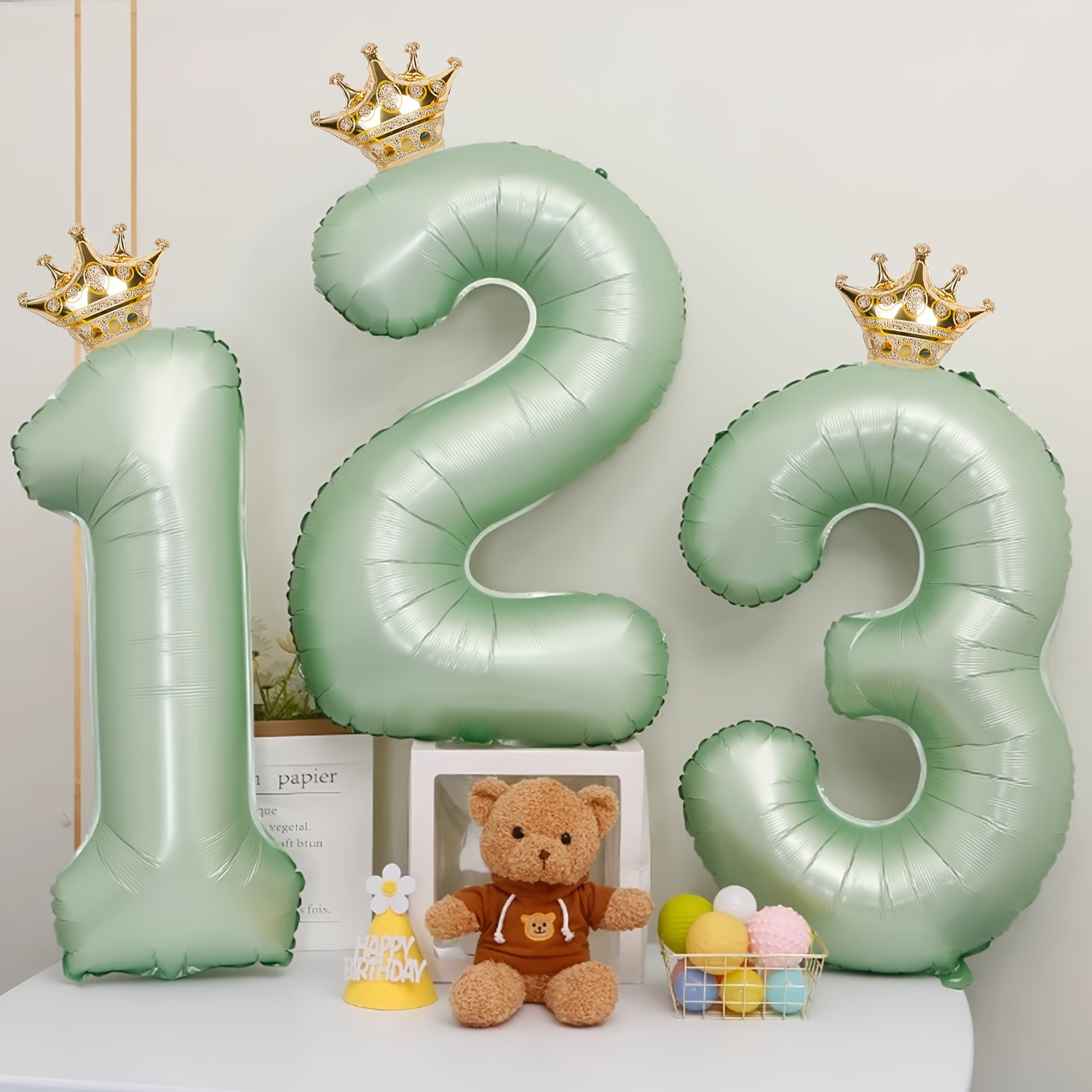 

1pc, Olive Green Number Number 0-9 With Crown Foil Balloon, Birthday Party Decor, Anniversary Decor, Graduation Decor, Home Room Decor, Atmosphere Background Layout, Party Decor Supplies