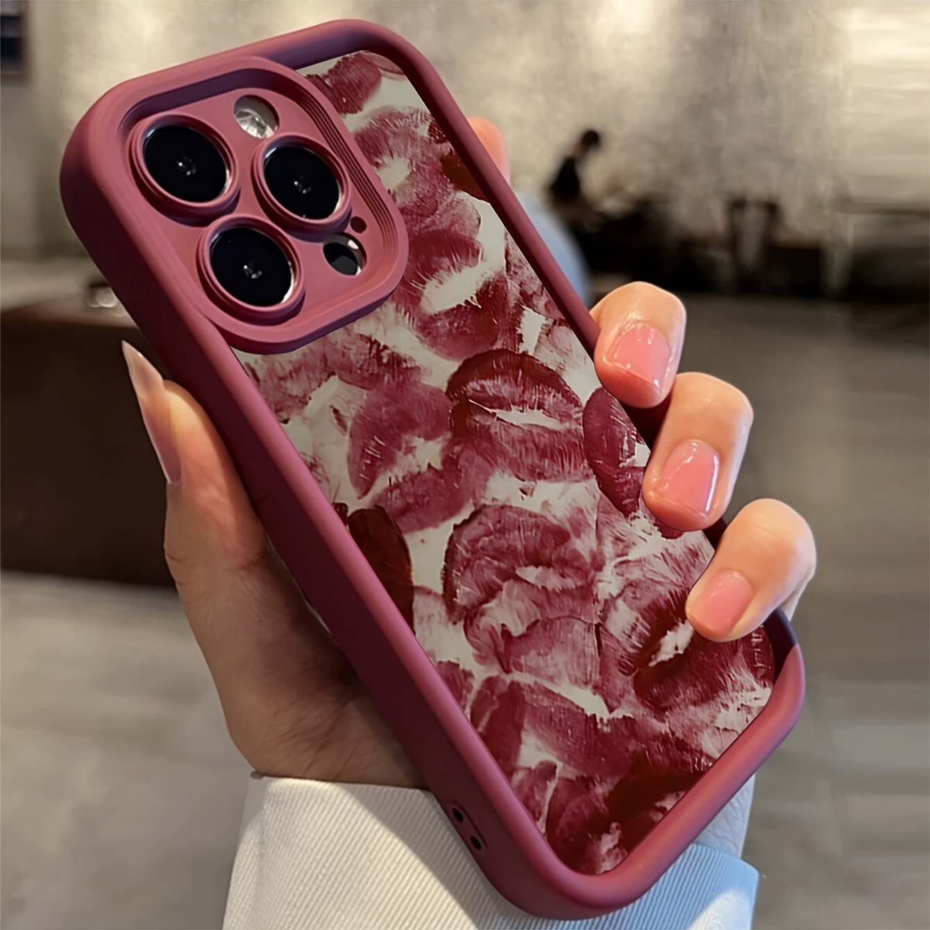 1pc Burgundy Lipstick Embossed TPU Soft Drop Protection Waterproof Phone Case for iPhone16/ 11/ 12/ 13/ 14/ 15/ 15pro/ 15 Plus/ 15 Promax/ 7plus/ 8plus/ X/ Xs Max/ Xr/ 11pro/ 12pro/ 13pro/ 14pro/ 12mini/ 13mini/ 11promax/ 12promax/ 13promax/ 14promax/ 14plus/ 6/ 6s/ 6plus/ 7/ 8/ 16 Pro/ 16plus/