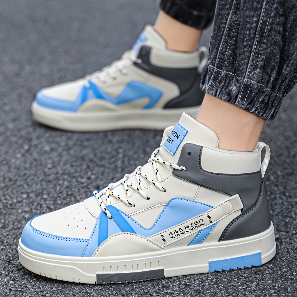 Men's High-Top Running Shoes - Fashion Sports & Outdoor Sneakers with Graphic Letter Print, Stability Pronation, Lightweight, Lace-up Closure, PU Upper, Fabric Inner, EVA Sole - Comfortable for Casual Street Style, Hiking, All Seasons