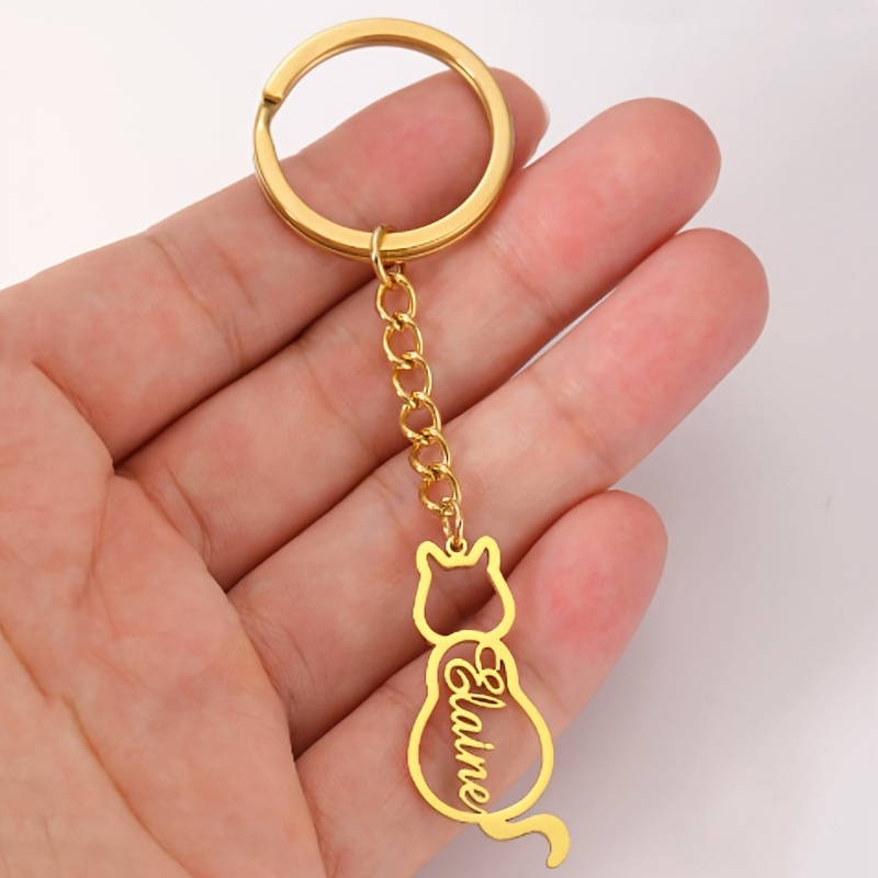 

Custom Engraved Cat Silhouette Stainless Steel Keychain With Personalized Name, Cartoon Animal Theme, Elegant Fashion Accessory For Women, Ideal For Decoration, Birthday Gift - Single Piece