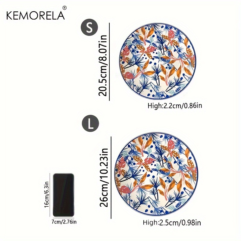 ケモレラ 4ピースセット セラミックプレート - 葉柄、サラダ、パスタ＆デザートに最適、電子レンジ＆食洗機対応、エレガントな磁器食器セット