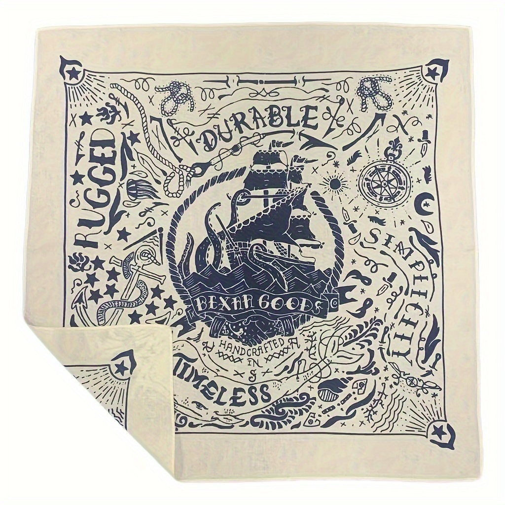 1pc Nautical Vintage Bandana, Hip Hop Fashion Headscarf, Stylish Scarf Neck Gaiter, Outdoor Cycling Sports Bandana, Motorcycle Riding Face Mask, Halloween Street Dance Headband