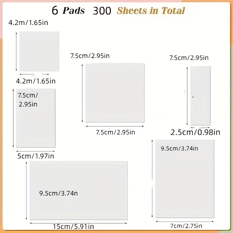 Gdgdsy 300pcs Transparent Sticky Notes Pad, Waterproof Self-adhesive See Through Memo Pads For Annotating Books & Office Use, 6 Sizes, Clear