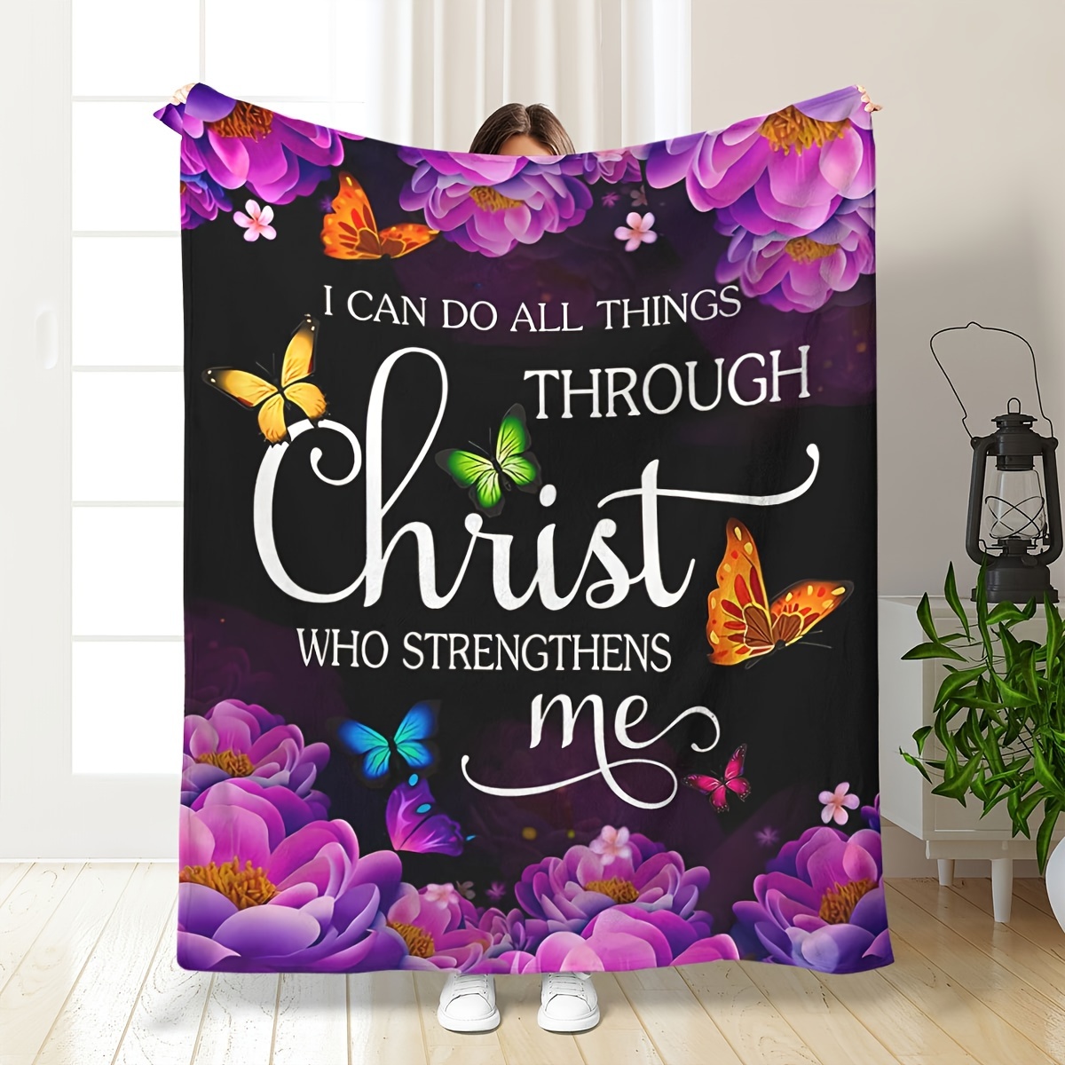 

Inspirational Text Verse Floral Print Throw Blanket - Soft, Tear-resistant Flannel For All - Perfect Gift For Women