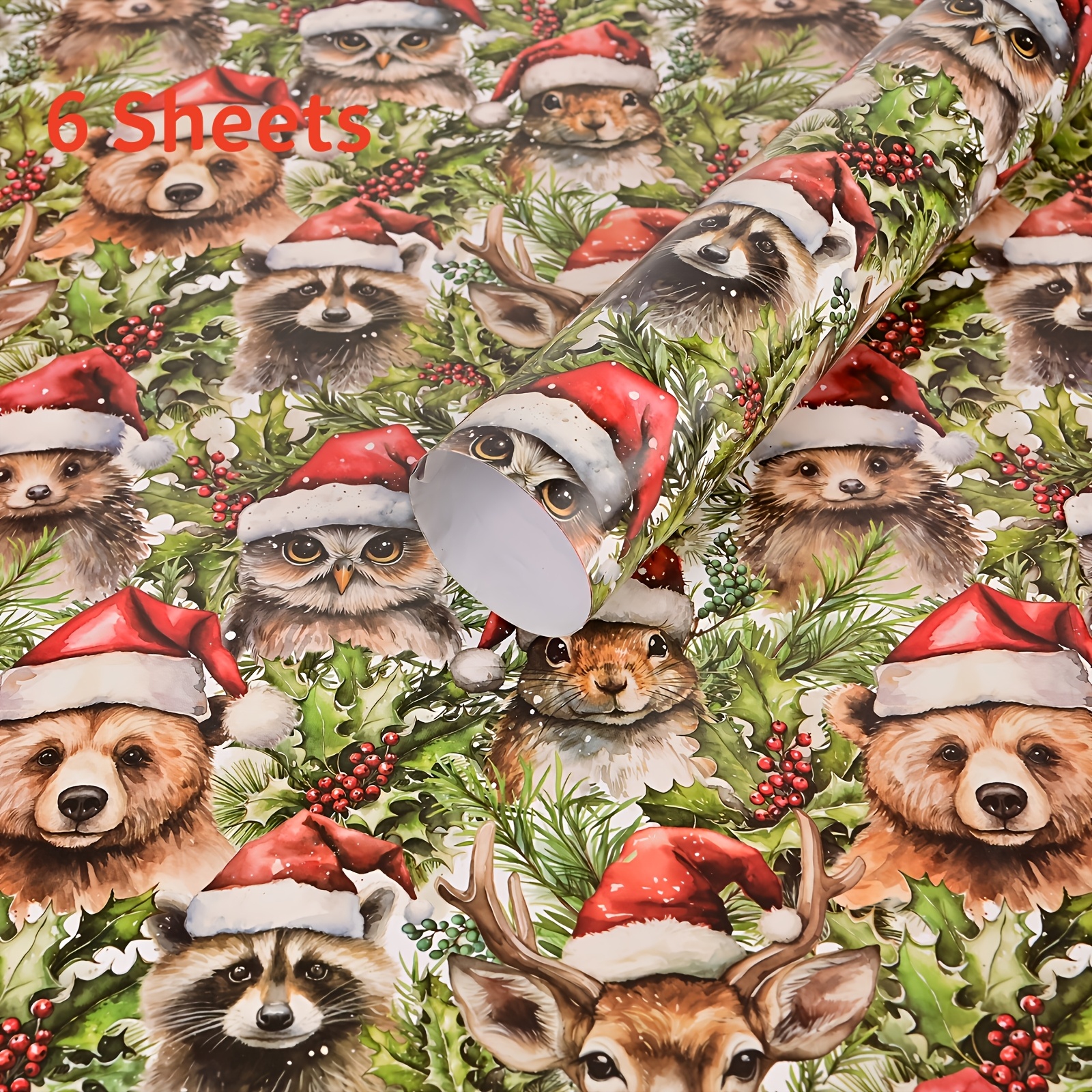 TEMU 6-pack Christmas Wrapping , Reindeer & In Santa , Forest Theme Gift Wrap For Presents, 20x28 , Material