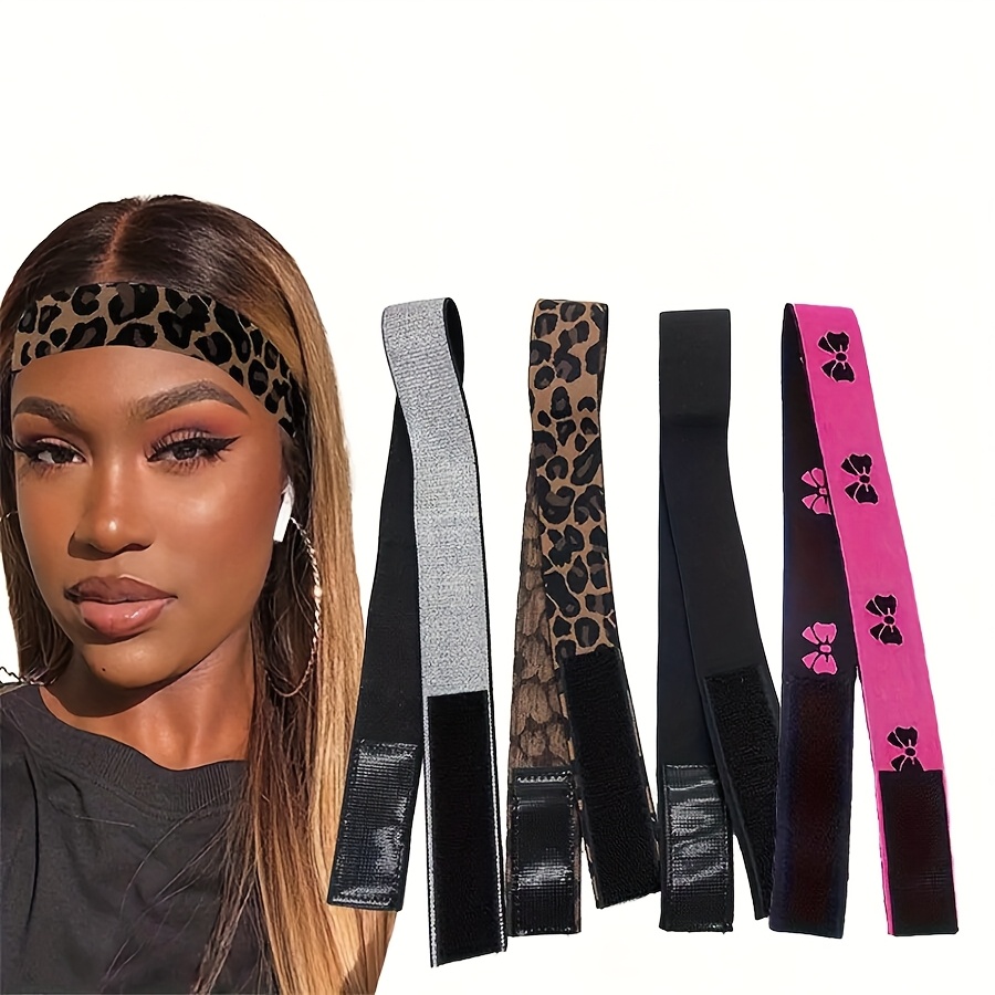 TEMU 3/4pcs Wig Elastic Band Silvery Leopard Black Lace Melting Band For Laying Edges Down Meling Lace Wig Band Adjustable Band
