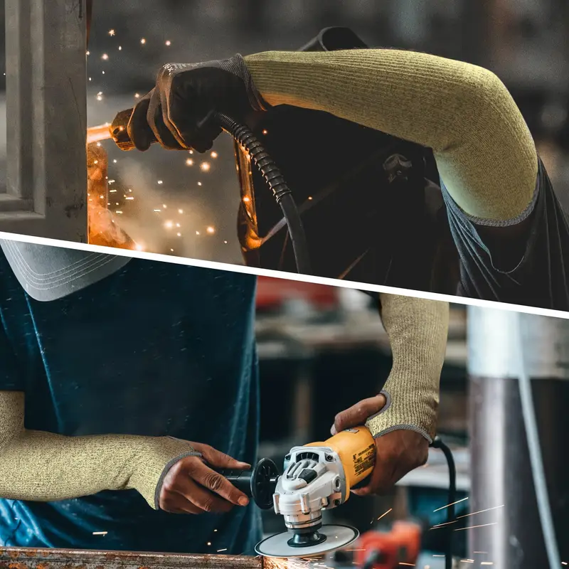1 pair cut heat resistant fiber kevlar sleeves 17 3 inches with thumb hole ansi cut 3 en388 en407 certified flame proof for welding yard work kitchen anti bite arm guard pet grooming details 3