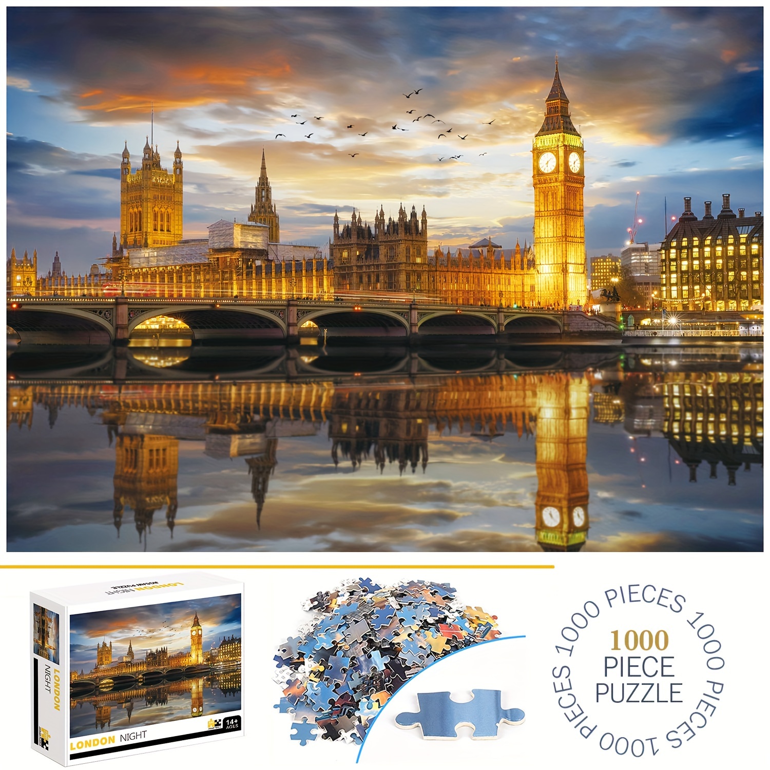 

1000pcs London Night Puzzles, Thick And Durable Seamless Jigsaw Puzzles For Adults Fun Family Challenging Puzzles For Birthday, Christmas, Halloween, Thanksgiving, Easter