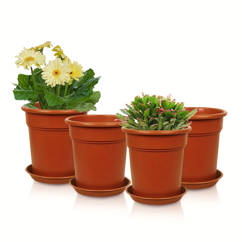 

4 Rolled Edge Flower Pots With A Diameter Of 8.3in And A Height Of 8.7in, Using High-quality Pp Material, Non-toxic And , It Better Protects The Of Your Plants. High Quality Plant