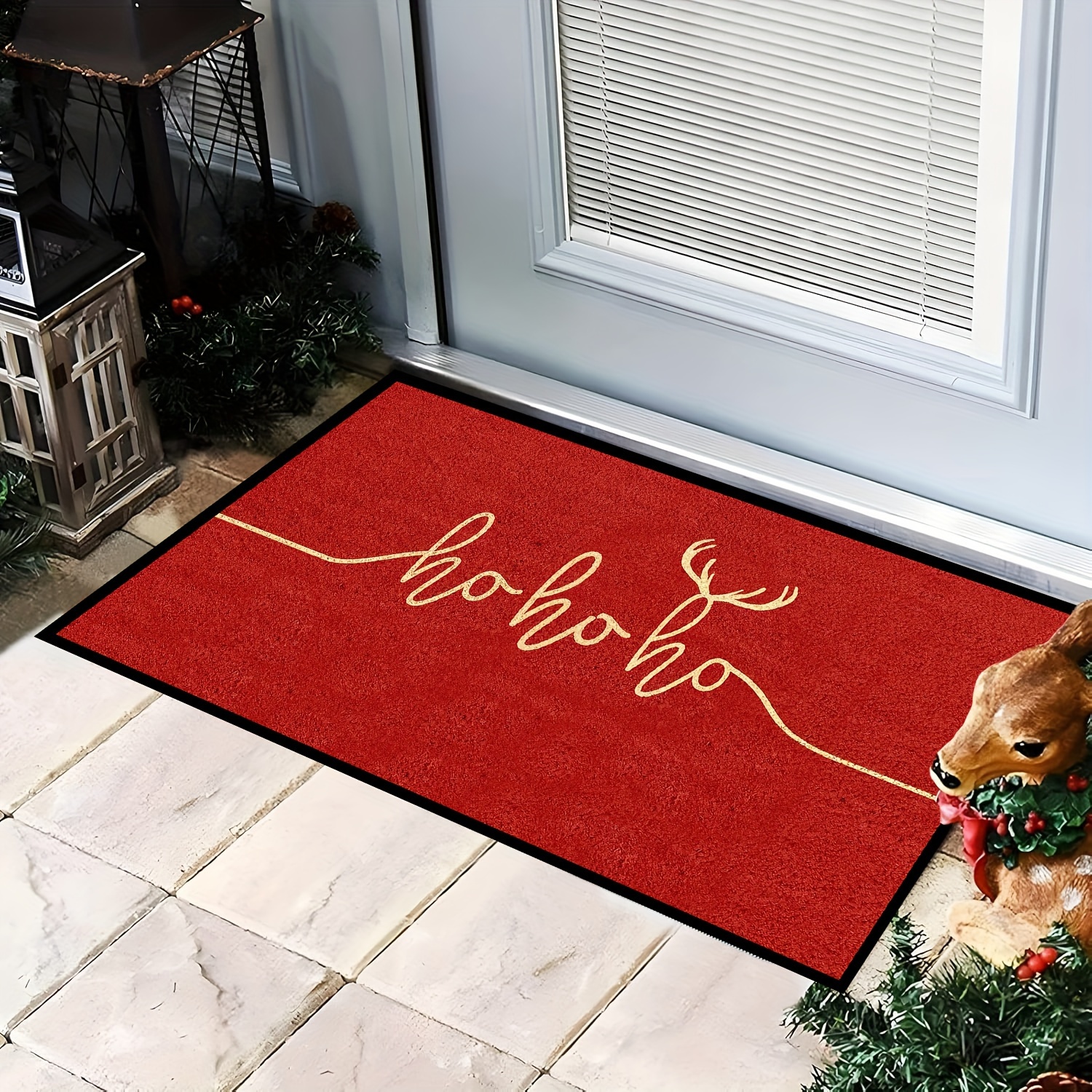 

Christmas Stripes Polyester Doormat 1pc - Low Pile, Stain Resistant, Machine Made Rectangle Door Mat With Soft Crystal Velvet, Dry Clean, Holiday Welcome Mat For Entrance, Suitable For All Seasons