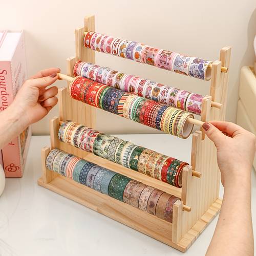 1pc desktop vertical 3 tier 5 tier stepped layered tape dispenser storage rack for stationery stickers scrapbooks supplies and other stationery storage made of durable solid wood suitable for necklaces bracelets beaded bracelets