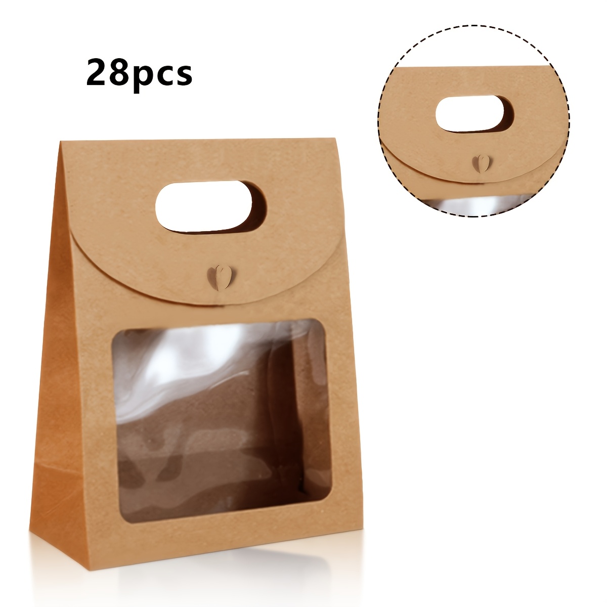 TEMU Cajas de regalo de papel marrón de 8/14/16/28 piezas, cajas de regalo autoportantes con y ventana transparente, con diseño de cierre de , para