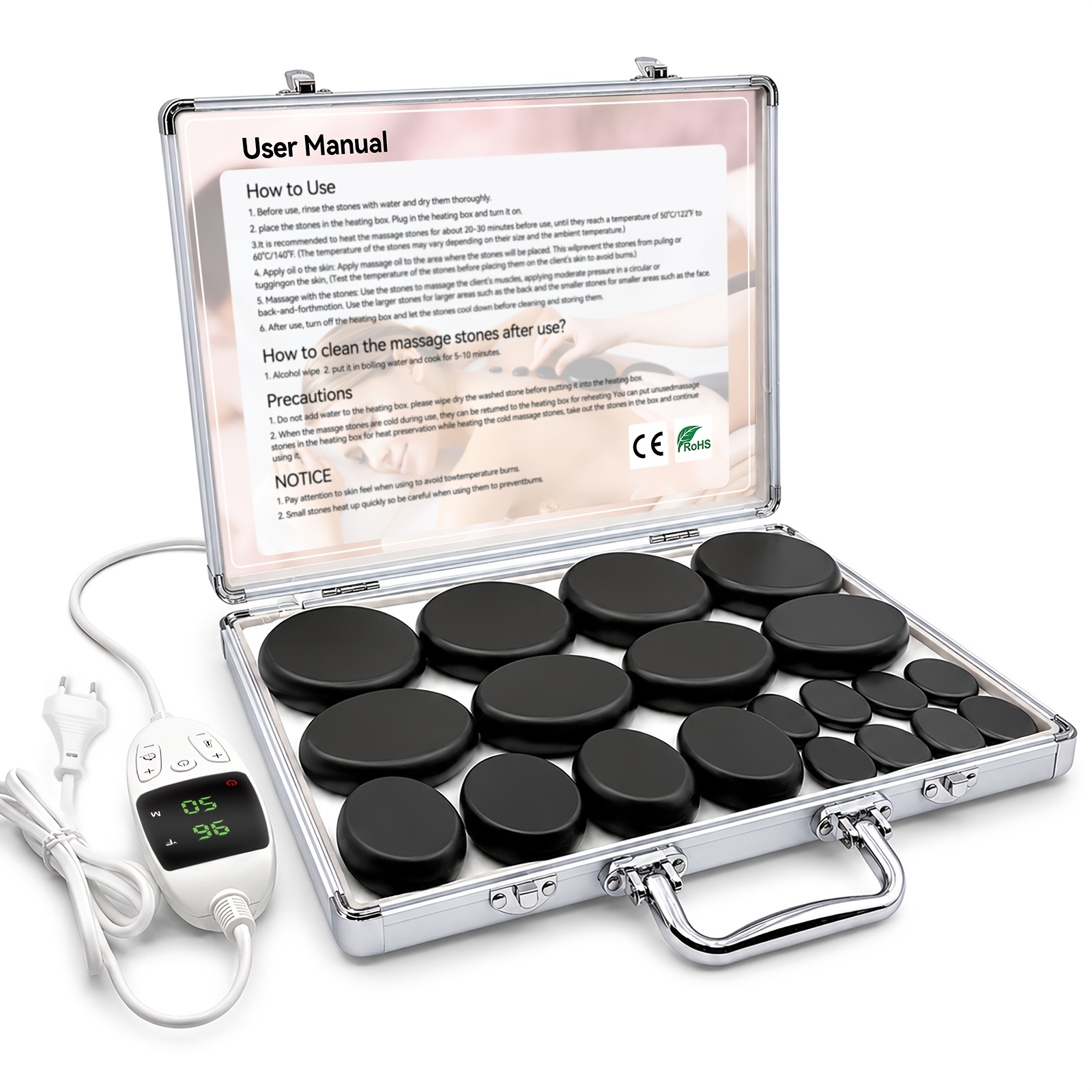 Image of Hot Stone Massage Set (with 10 Hot Stones)-adjustable Temperature Design With Thermostat-suitable For Full Body Spa Massage (neck/back/legs)-portable And