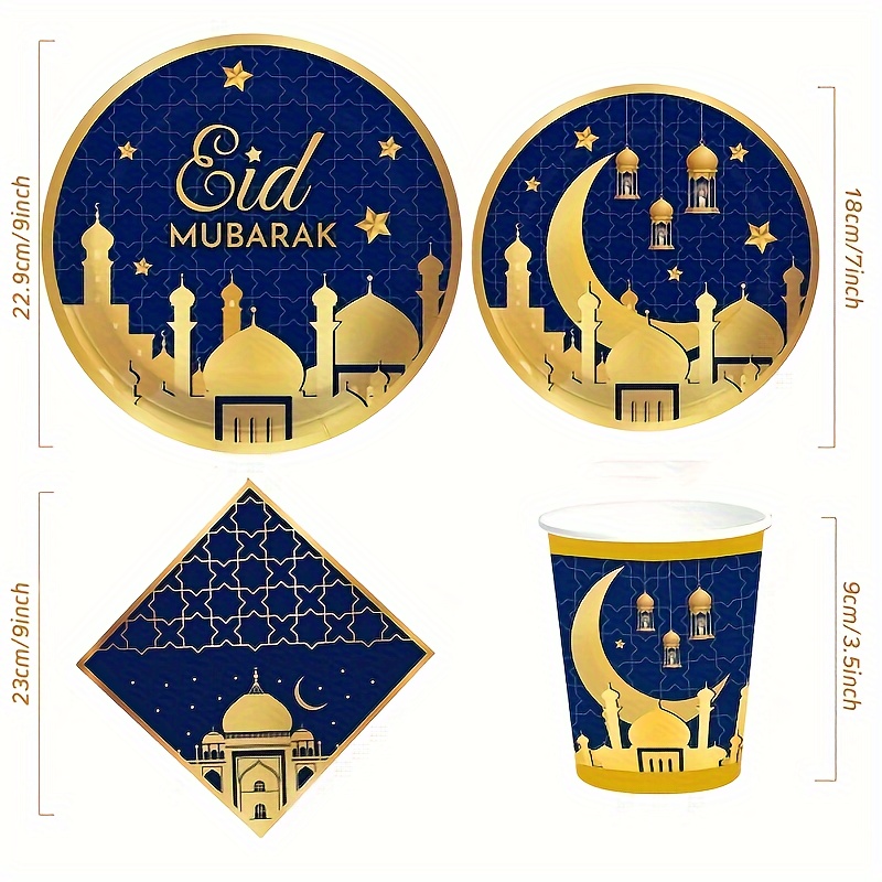 Ramadan Decoration 2024 Banner Balloons Eid Mubarak Disposable Tableware  Paper Plate Cup Islamic Muslim Holiday Party Supplies