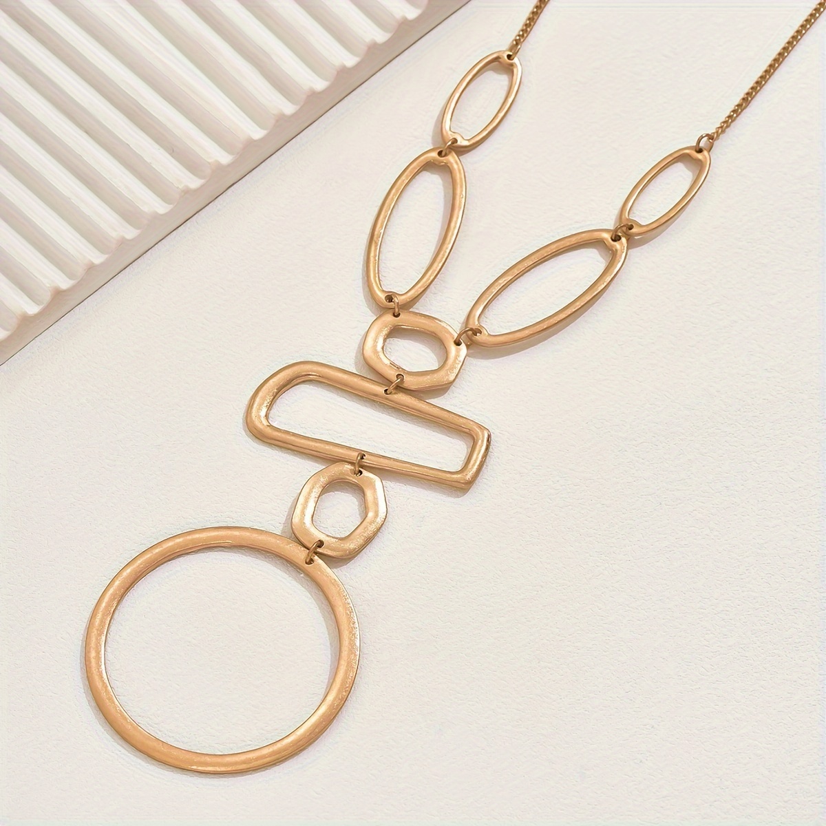 Geometric Hollow Ring & Rectangle Link Long Necklace