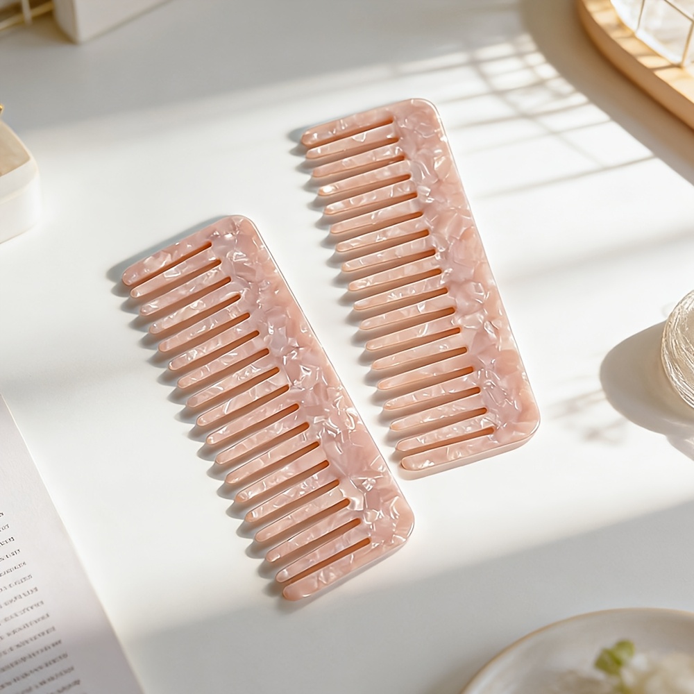 TEMU 2-pack Pink Wide-tooth Haircomb Acetate Resin Glossy Haircomb Suitable For Wet And Dry Hair Compact And Portable For Men And Women