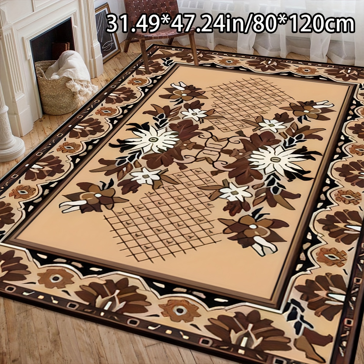 TEMU Golden Diamond Velvet   800g/mÂ²   Anti-slip Dotted Plastic Backing   Floral Pattern Dot Plastic On Bottom, 1pc Golden Diamond Decor, Ethnic