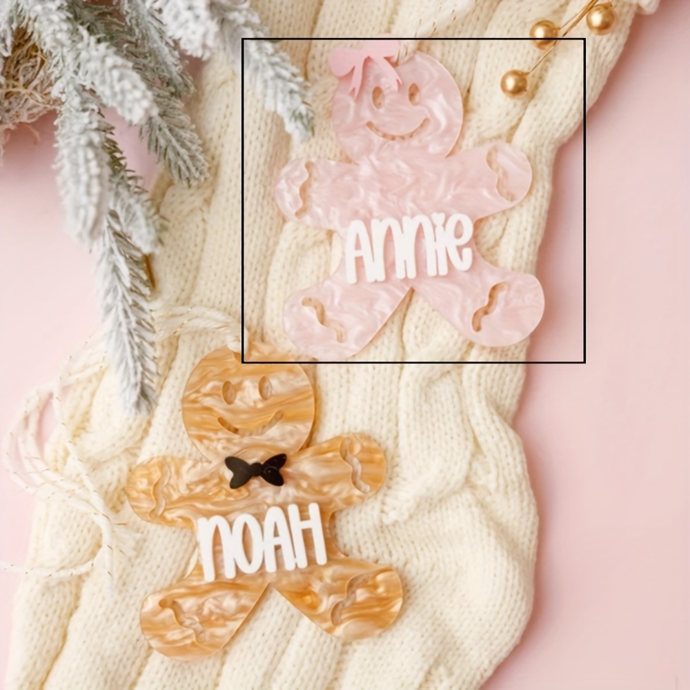 TEMU Personalized Ripple Gingerbread For Man Acrylic Custom Name Christmas Ornament Plaque, Custom Gingerbread For Man Sock Tag, Ripple Pink