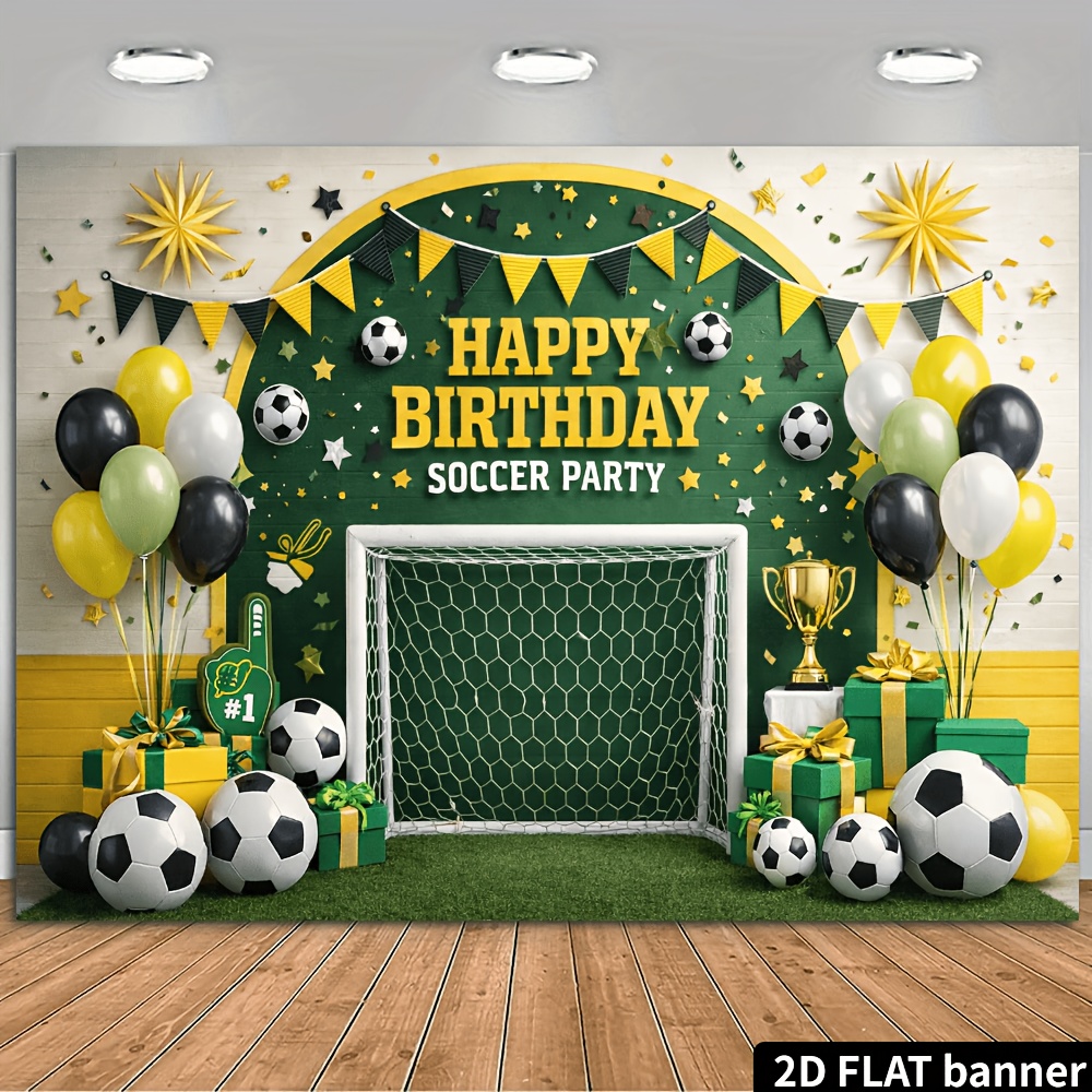 TEMU Pancarta 2D para de con temática de fútbol | portería, globos, trofeos, cajas de regalo, pancartas, decoraciones de estrellas, duradera, ideal