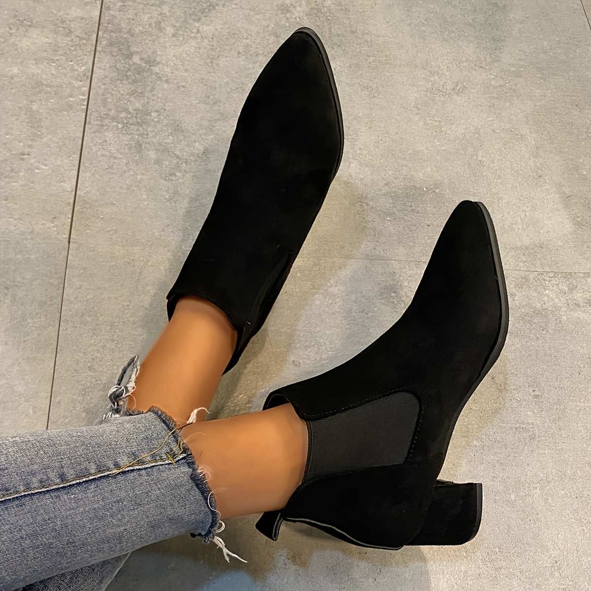 TEMU Chelsea Short Boots, Women's Boots, Pointed Rubber Sole Material Mid-heel , Fashionable Casual, Suitable For Occasions, Women Shoes